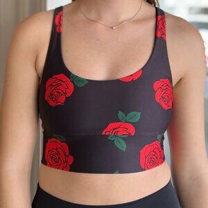 BEACH RIOT BLACK WITH RED ROSES BRA